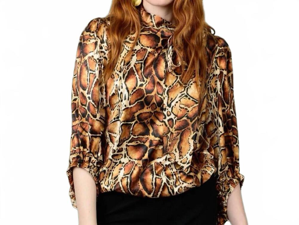 NEW IVY JANE the carine print bow neck blouse in brown